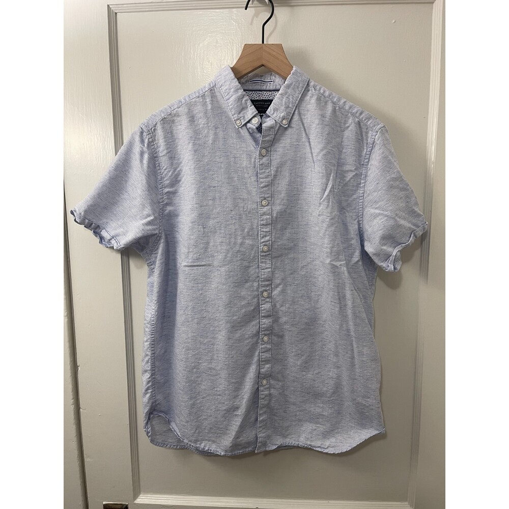 Cactus Man Ricky Singh Men's Slim Fit Short Sleeve Button Down Shirt Blue Size L